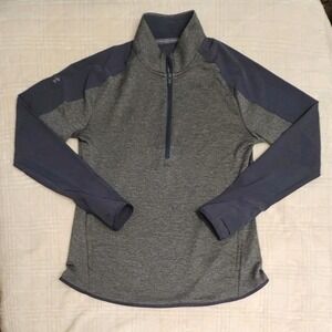 Under Armour 1/4 Zip Pullover Womens Large Gray‎ Two Tone Loose Fit Thumb Holes